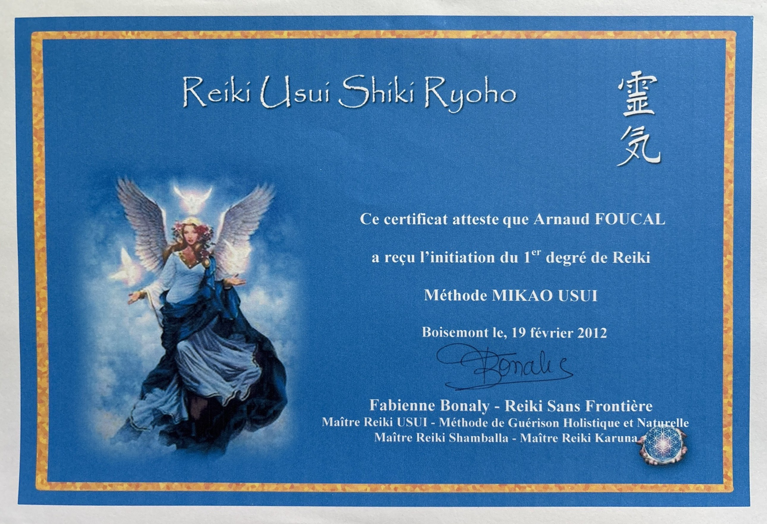 Certificat formation REIKI niveau 1