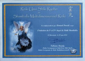 Certificat formation REIKI Shamballa niveau 1 et niveau 2